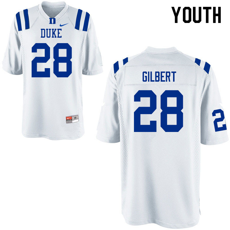 Youth #28 Mark Gilbert Duke Blue Devils College Football Jerseys Sale-White - Click Image to Close